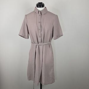 PIECE Short Sleeve Button Front Belted Shirt Dress Taupe Size S NWT